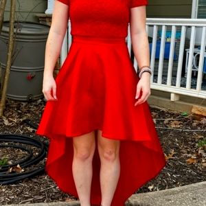 Red hi lo prom dress